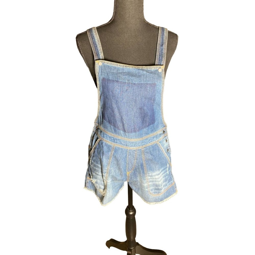 Etienne Marcel Distressed Denim Cutoff Fray Suspender Jean Shorts Cotton XS
